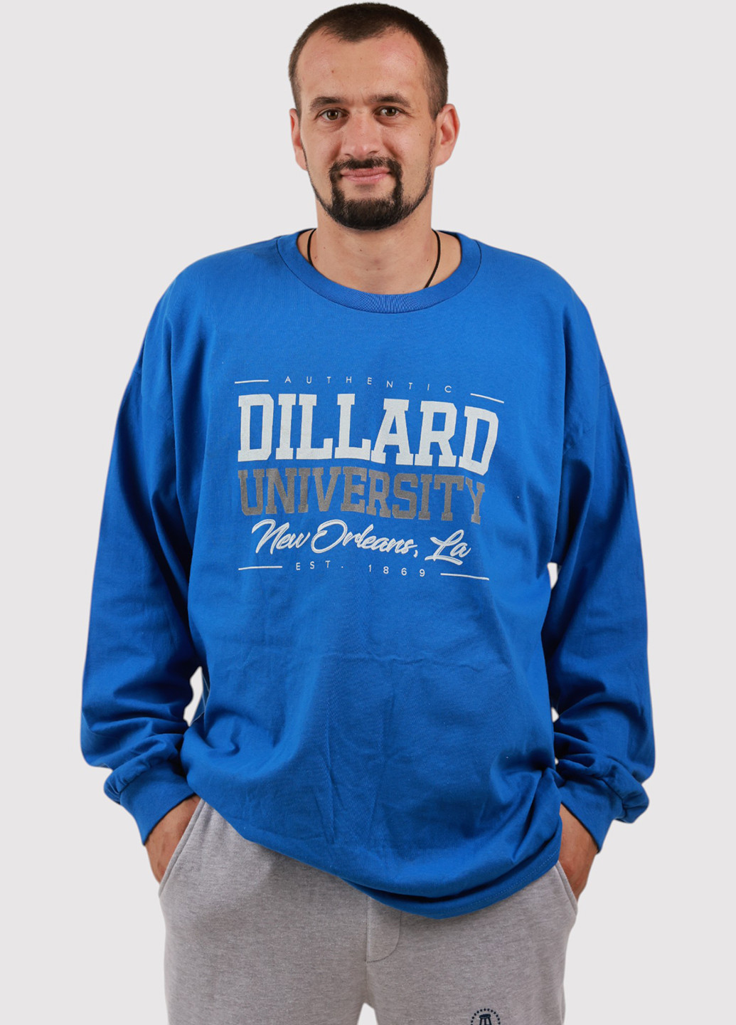 Синий демисезонный кэжуал лонгслив Gildan с надписями