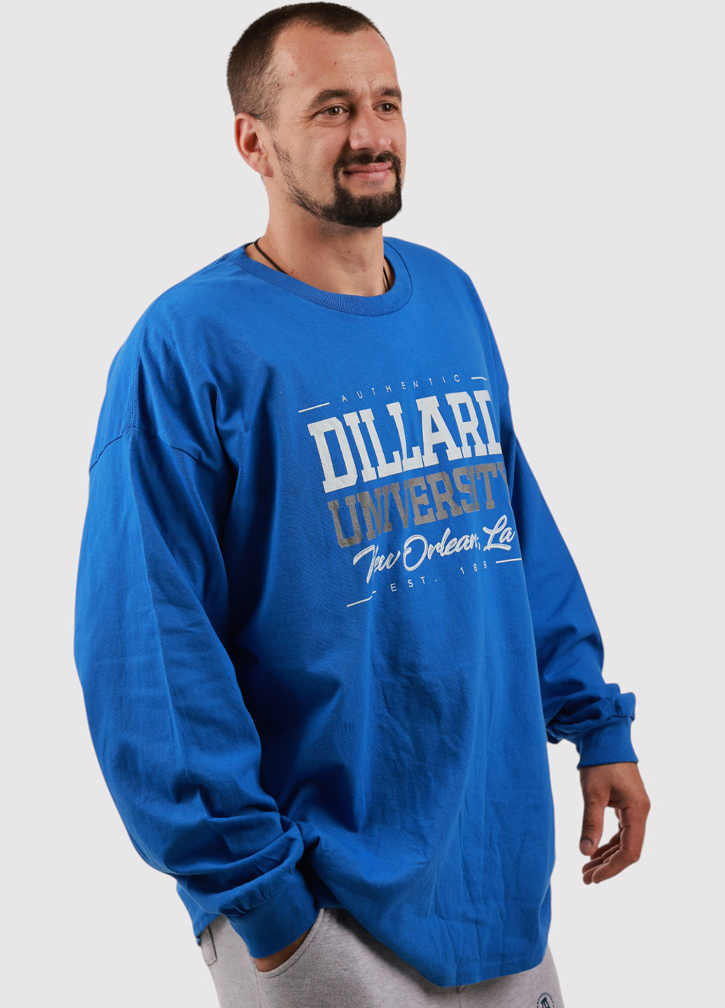 Синий демисезонный кэжуал лонгслив Gildan с надписями