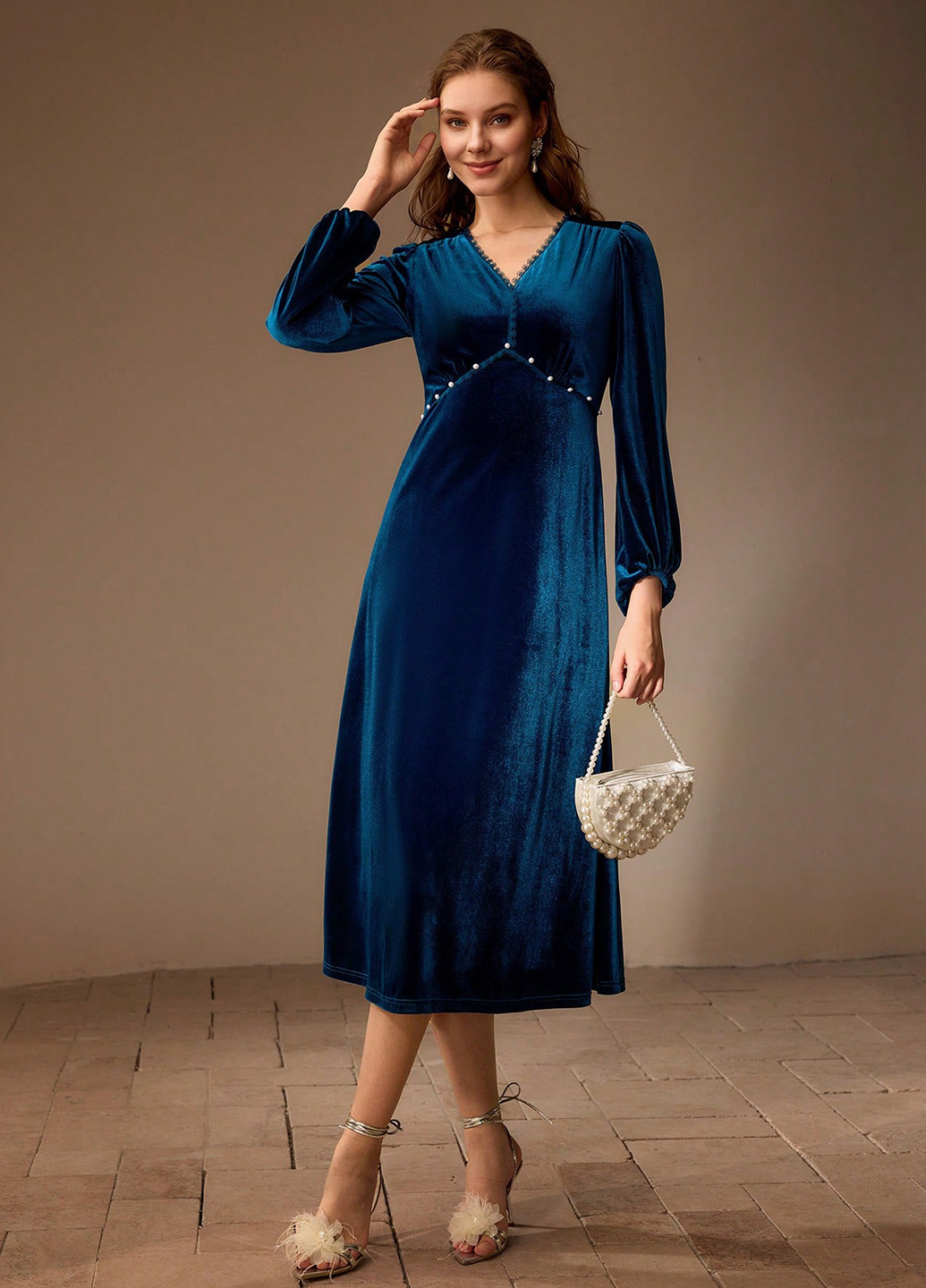 Морской волны праздничный, кэжуал платье а-силуэт SHEIN однотонное