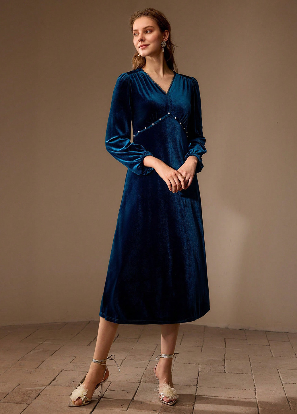 Морской волны праздничный, кэжуал платье а-силуэт SHEIN однотонное