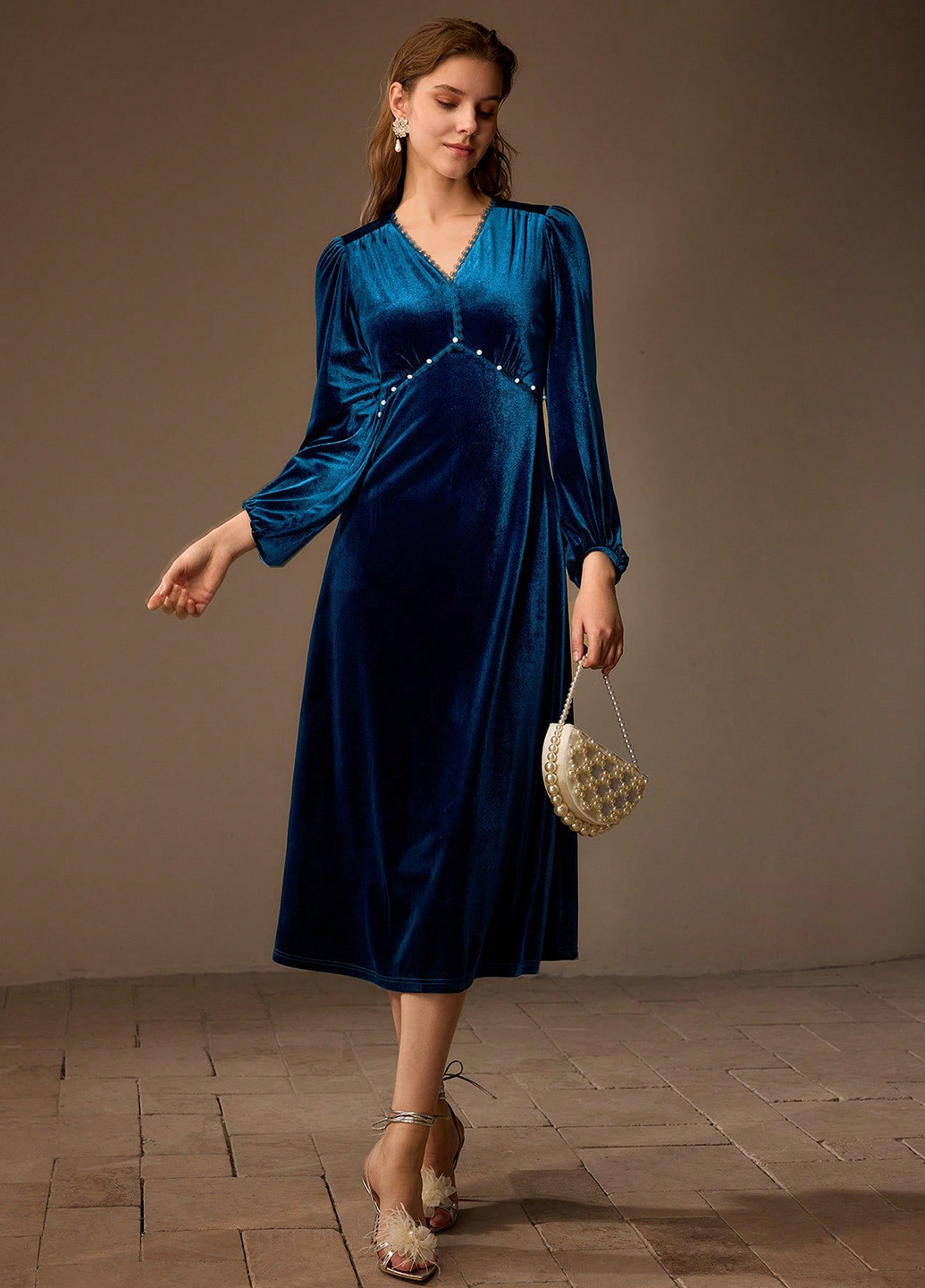 Морской волны праздничный, кэжуал платье а-силуэт SHEIN однотонное