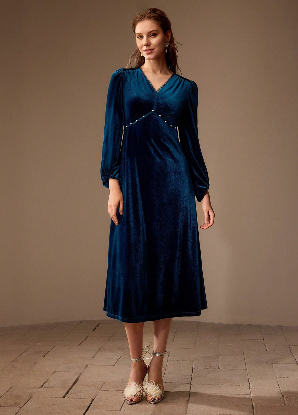 Морской волны праздничный, кэжуал платье а-силуэт SHEIN однотонное