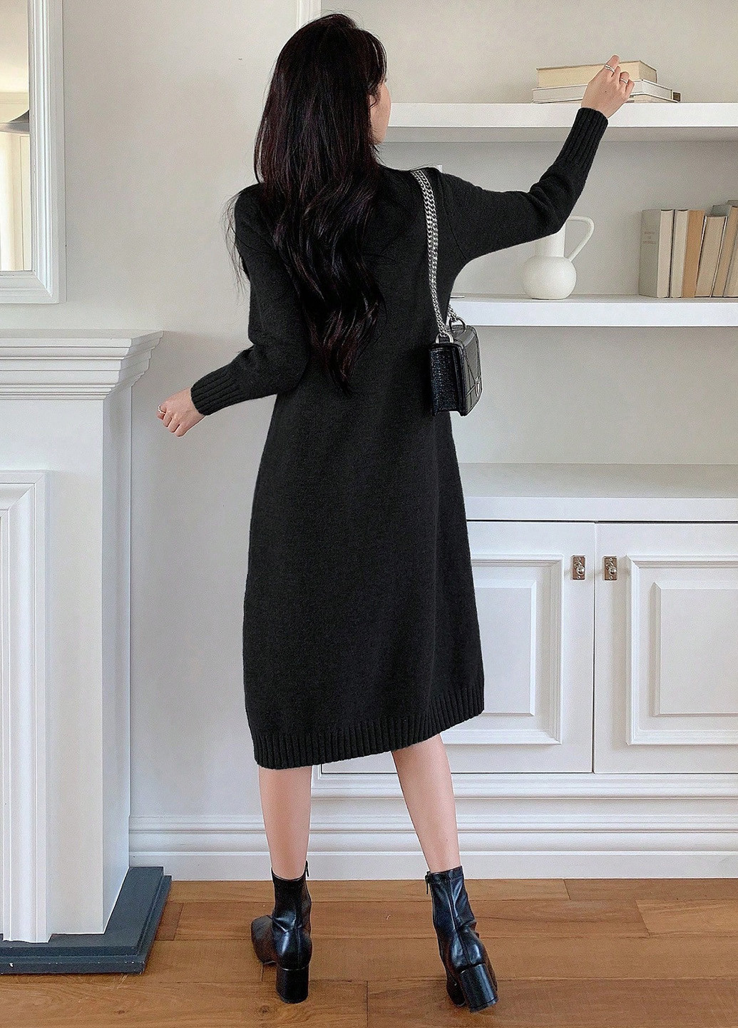 Черное кэжуал платье платье-свитер SHEIN однотонное
