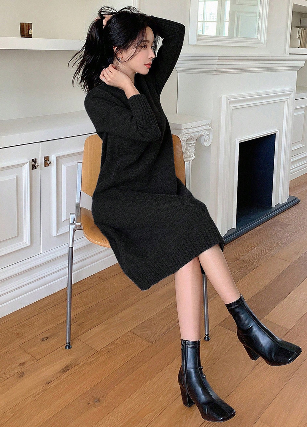 Черное кэжуал платье платье-свитер SHEIN однотонное