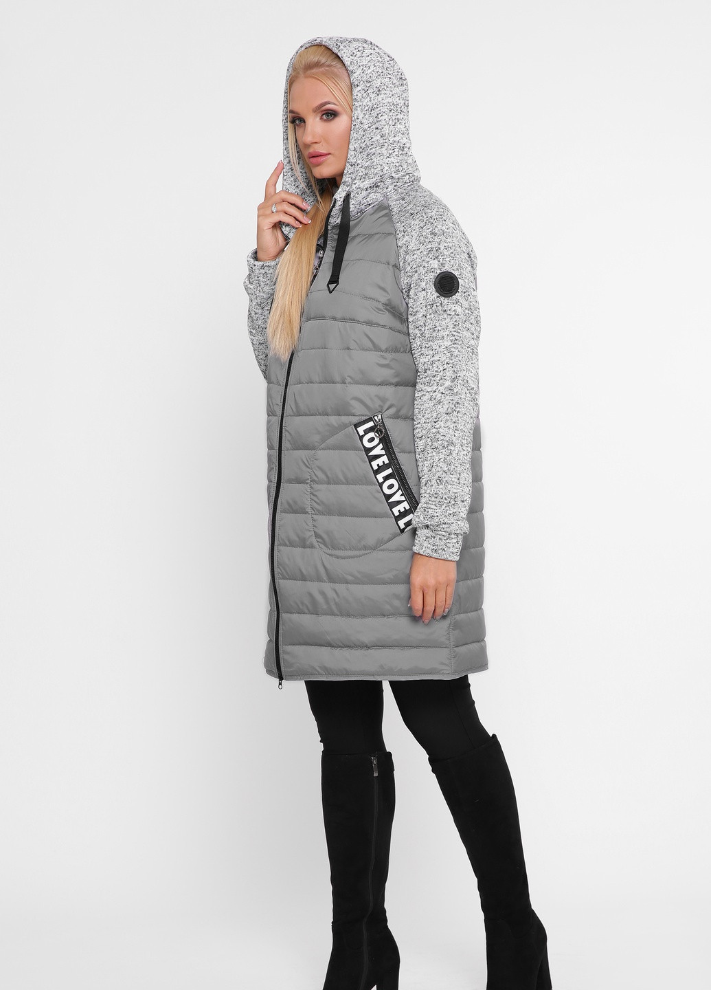 Сіра демісезонна подовжена куртка амалія Welltre