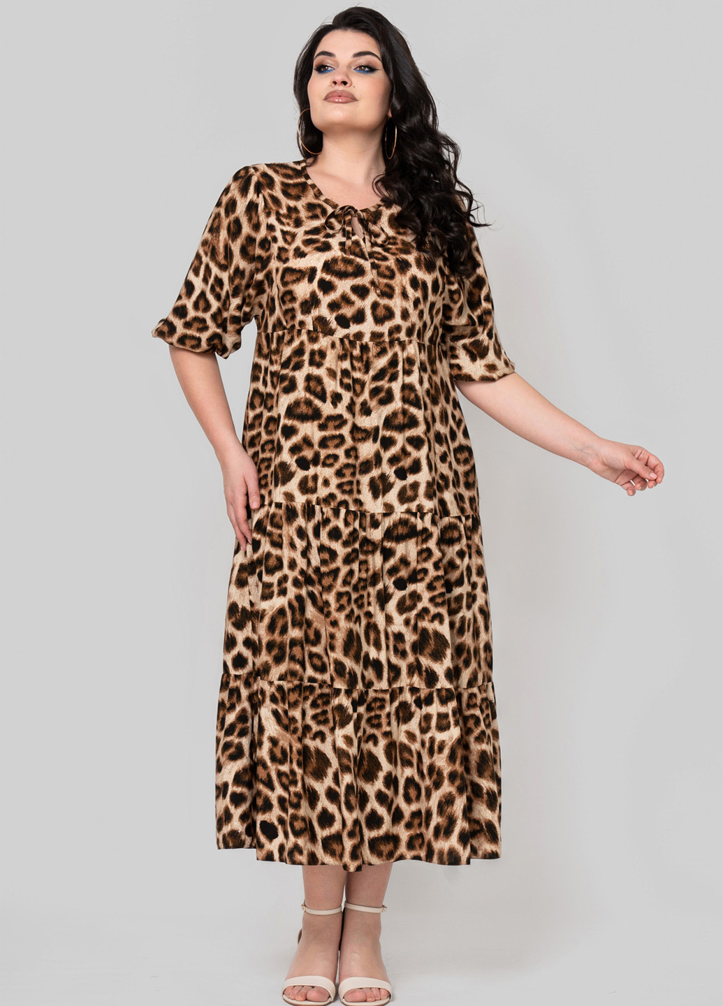 Комбинированное кэжуал платье а-силуэт A'll Posa леопардовый