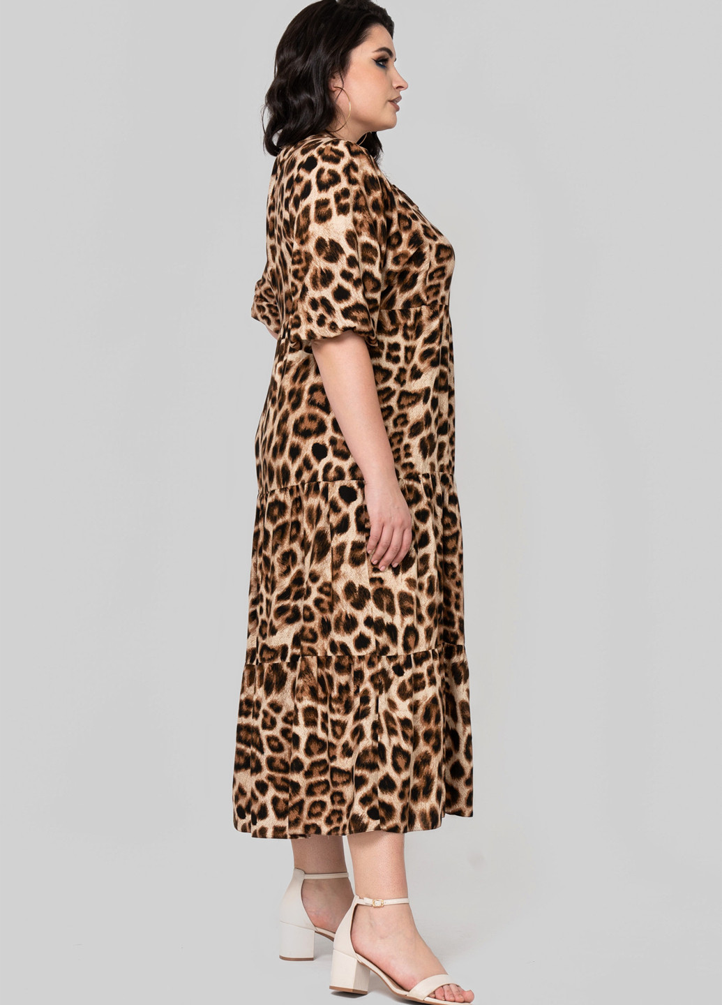 Комбинированное кэжуал платье а-силуэт A'll Posa леопардовый