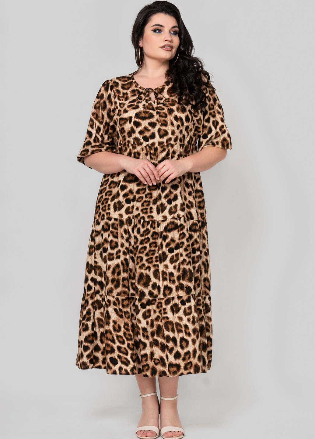 Комбинированное кэжуал платье а-силуэт A'll Posa леопардовый