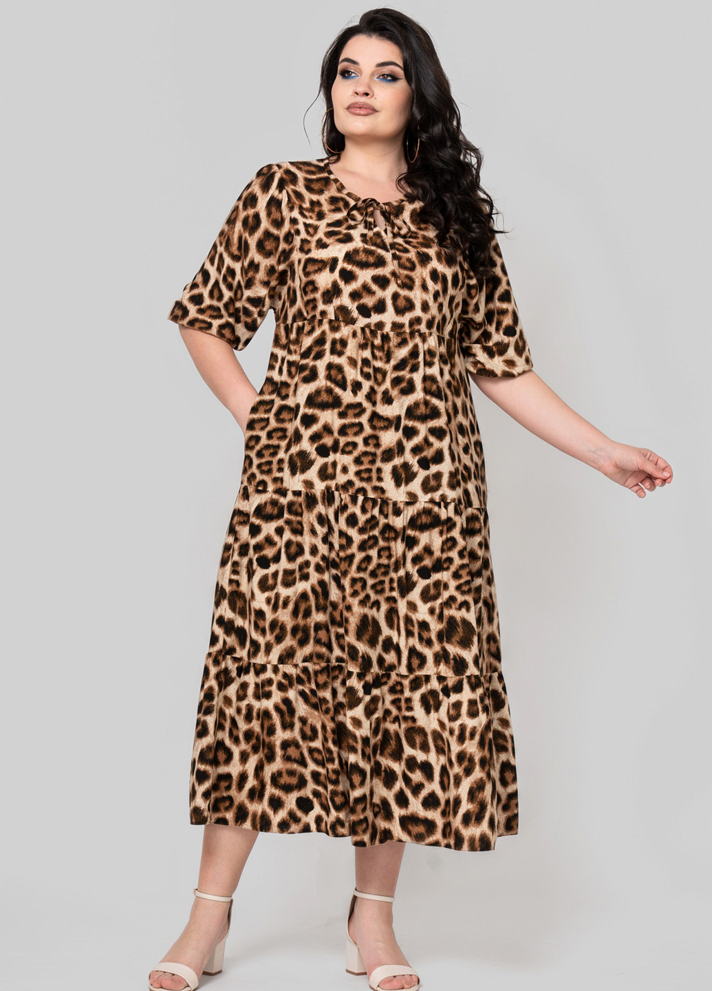Комбинированное кэжуал платье а-силуэт A'll Posa леопардовый