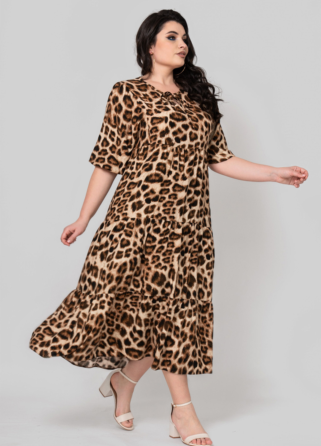 Комбинированное кэжуал платье а-силуэт A'll Posa леопардовый
