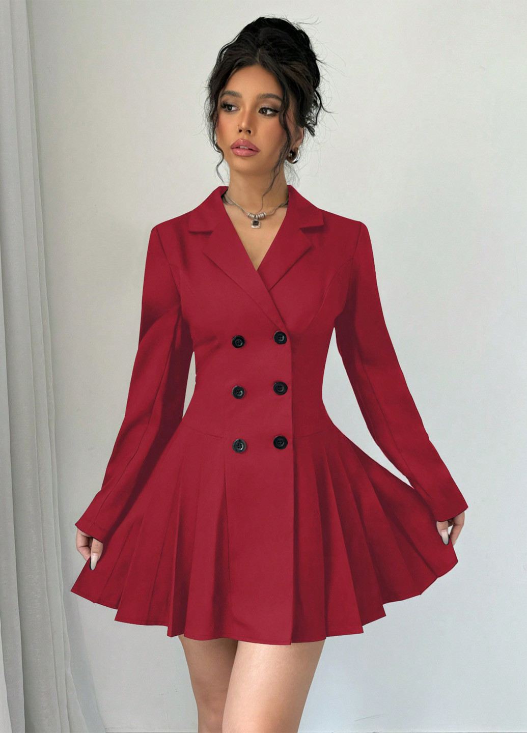 Красное кэжуал платье платье-жакет, клеш SHEIN однотонное