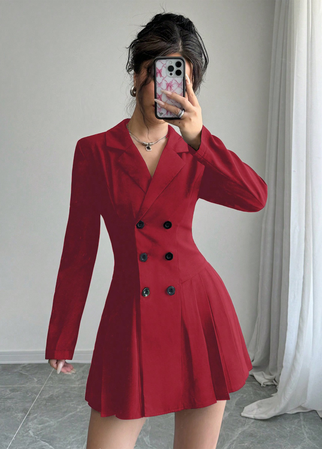 Красное кэжуал платье платье-жакет, клеш SHEIN однотонное