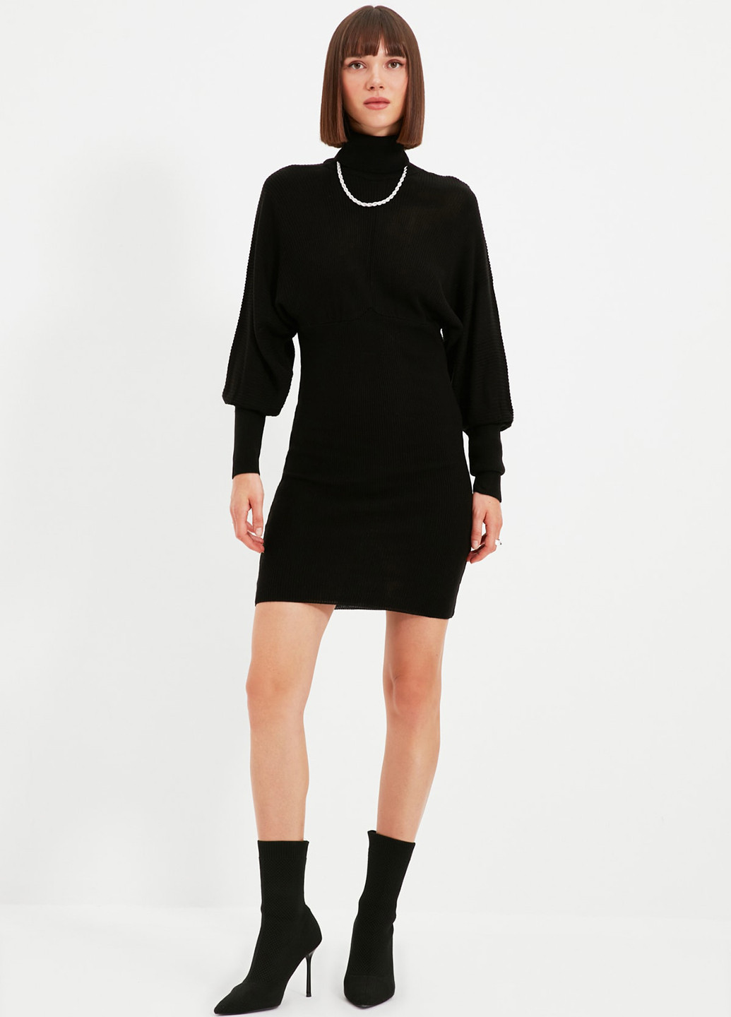 Черное кэжуал платье футляр, платье-свитер Trendyol