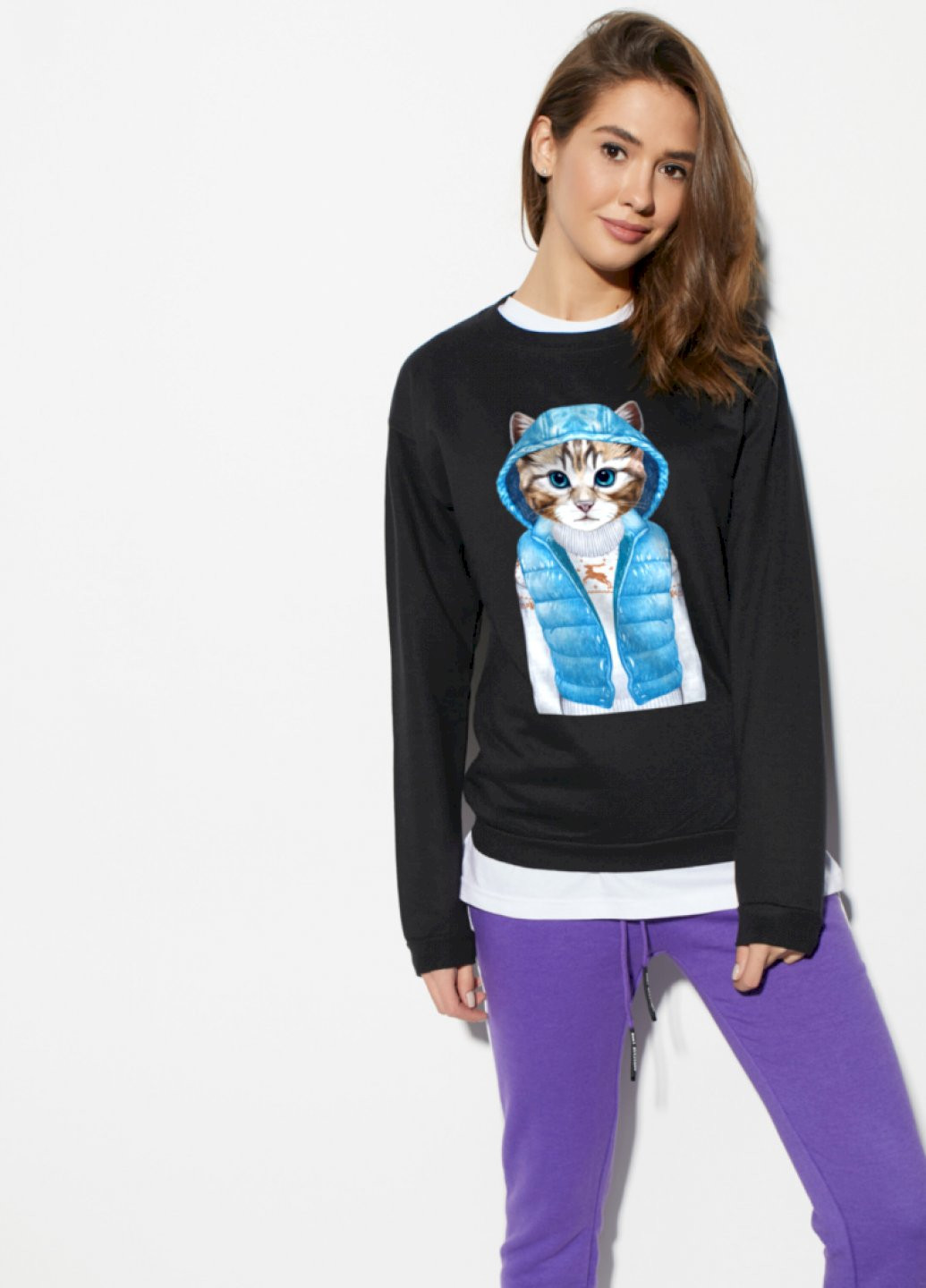 Чорний світшот жіночий /no flis/ YAPPI малюнок (251467719)