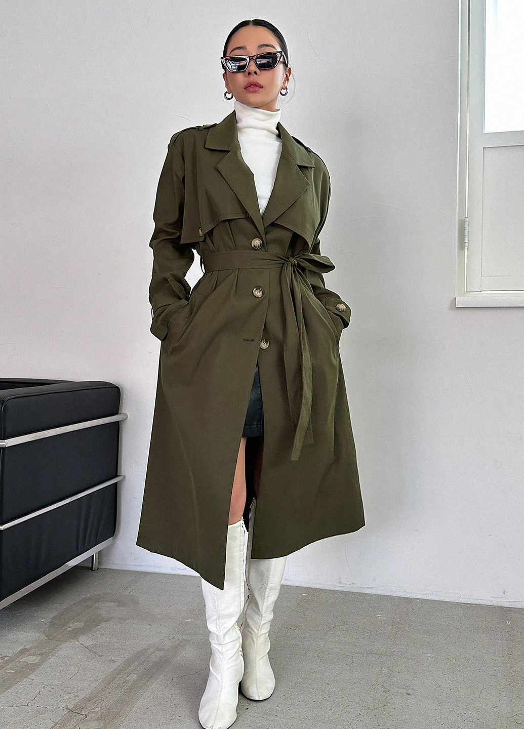 Плащ SHEIN тренчкот на пуговицах демисезон (337833217)