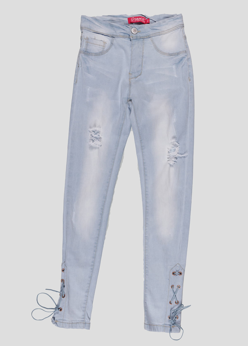 Голубые демисезонные зауженные джинсы для девочки Grace