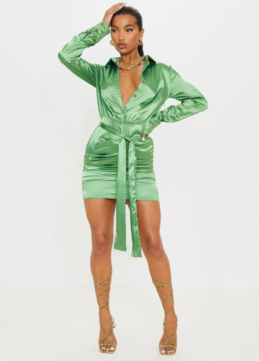 Зелена кежуал сукня сукня-сорочка PrettyLittleThing однотонна