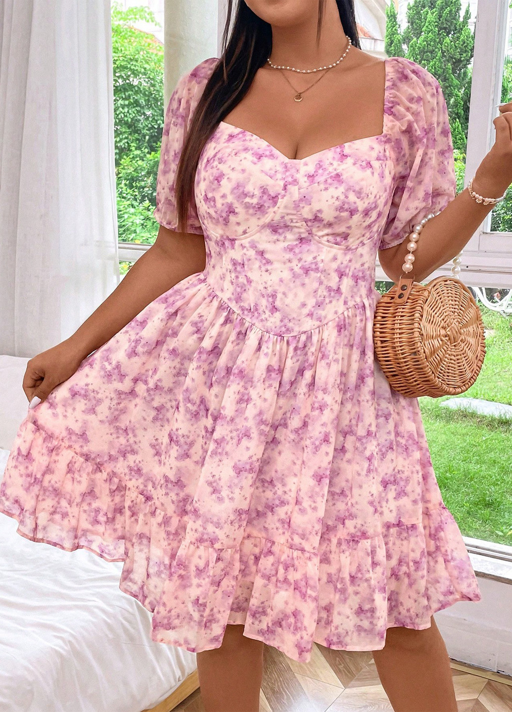 Світло-рожева кежуал сукня SHEIN з квітковим принтом