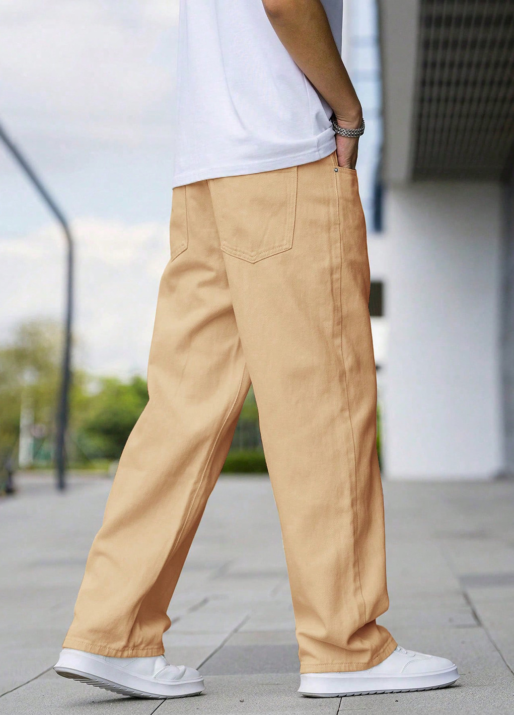 Песочные демисезонные мешковатые джинсы SHEIN