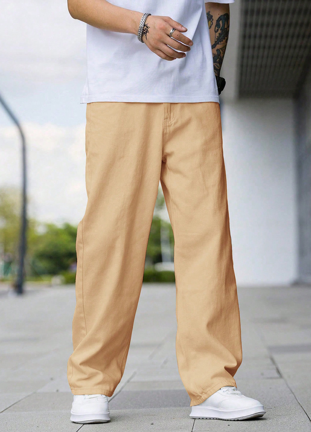 Песочные демисезонные мешковатые джинсы SHEIN