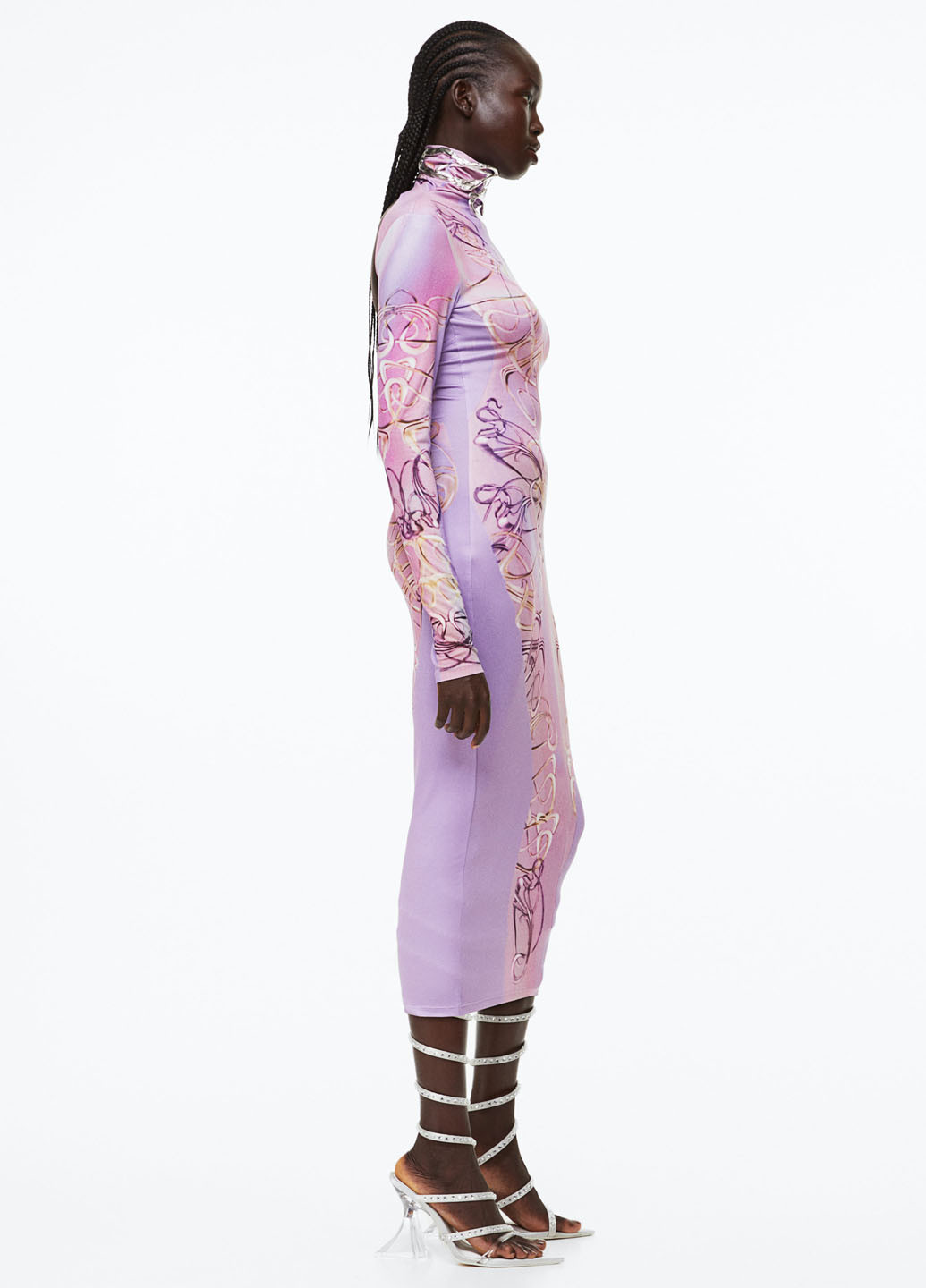 Бузкова кежуал сукня силуетна, сукня-водолазка, з відкритою спиною H&M з малюнком