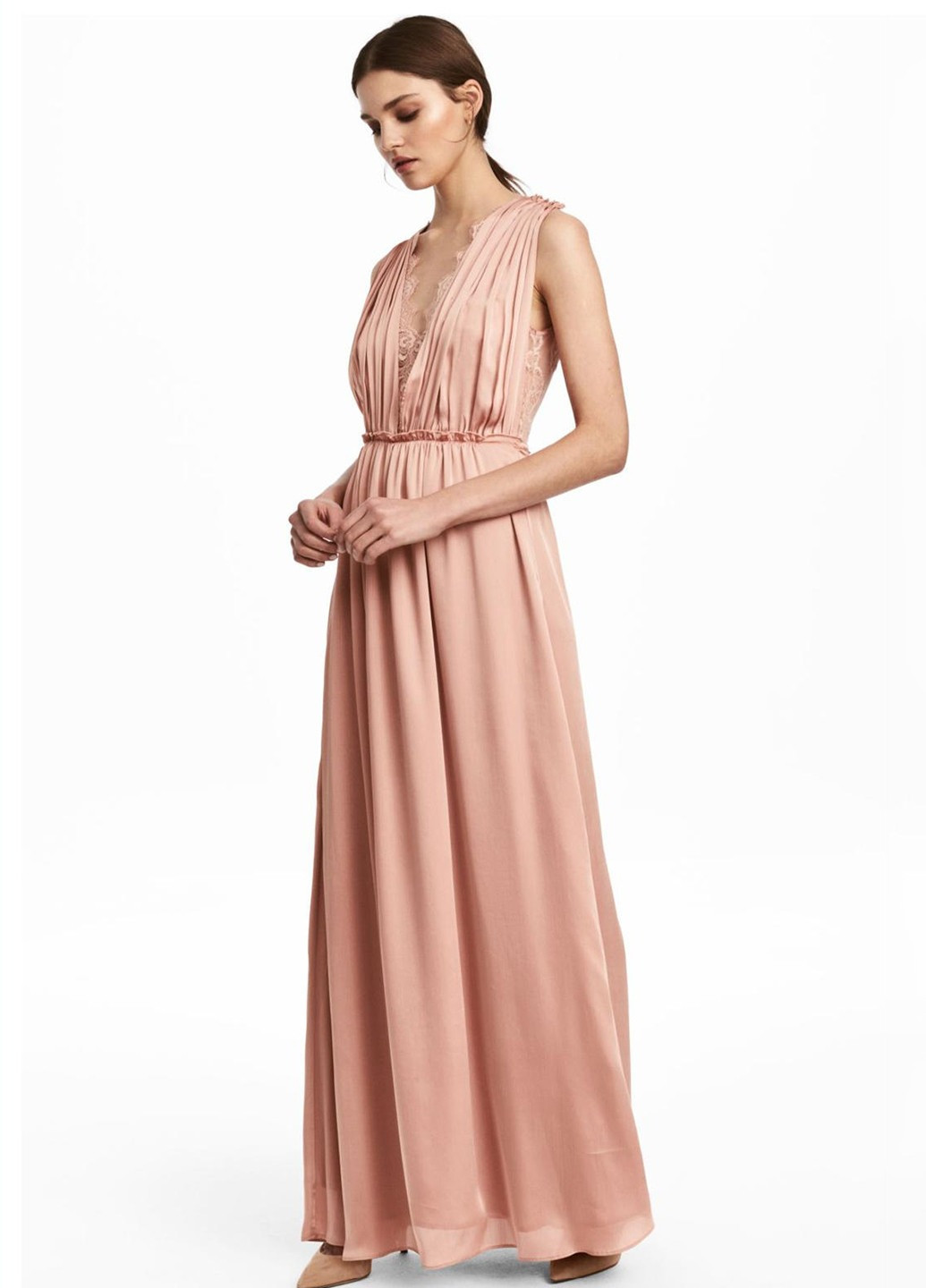 Пудровое праздничный, вечернее платье клеш H&M однотонное