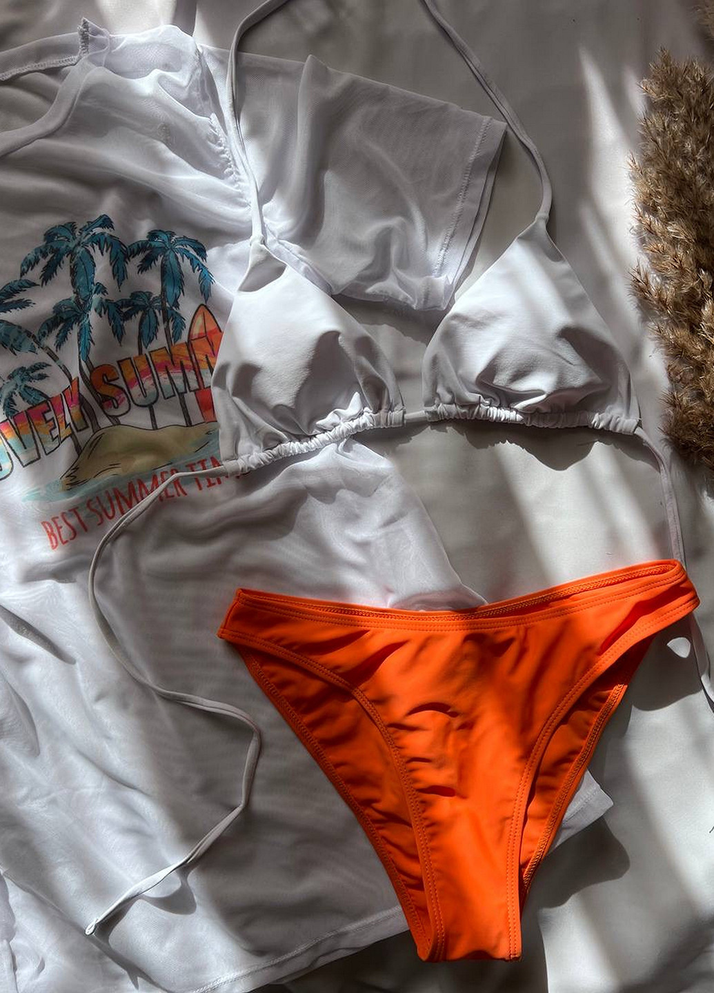 Оранжевый летний пляжный комплект женский (купальник, футболка) бикини, раздельный NOVA VEGA