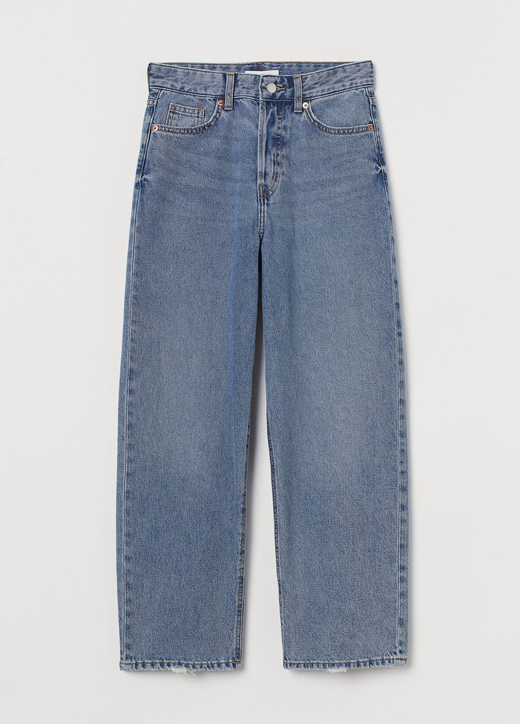Темно-голубые демисезонные укороченные, прямые джинсы H&M