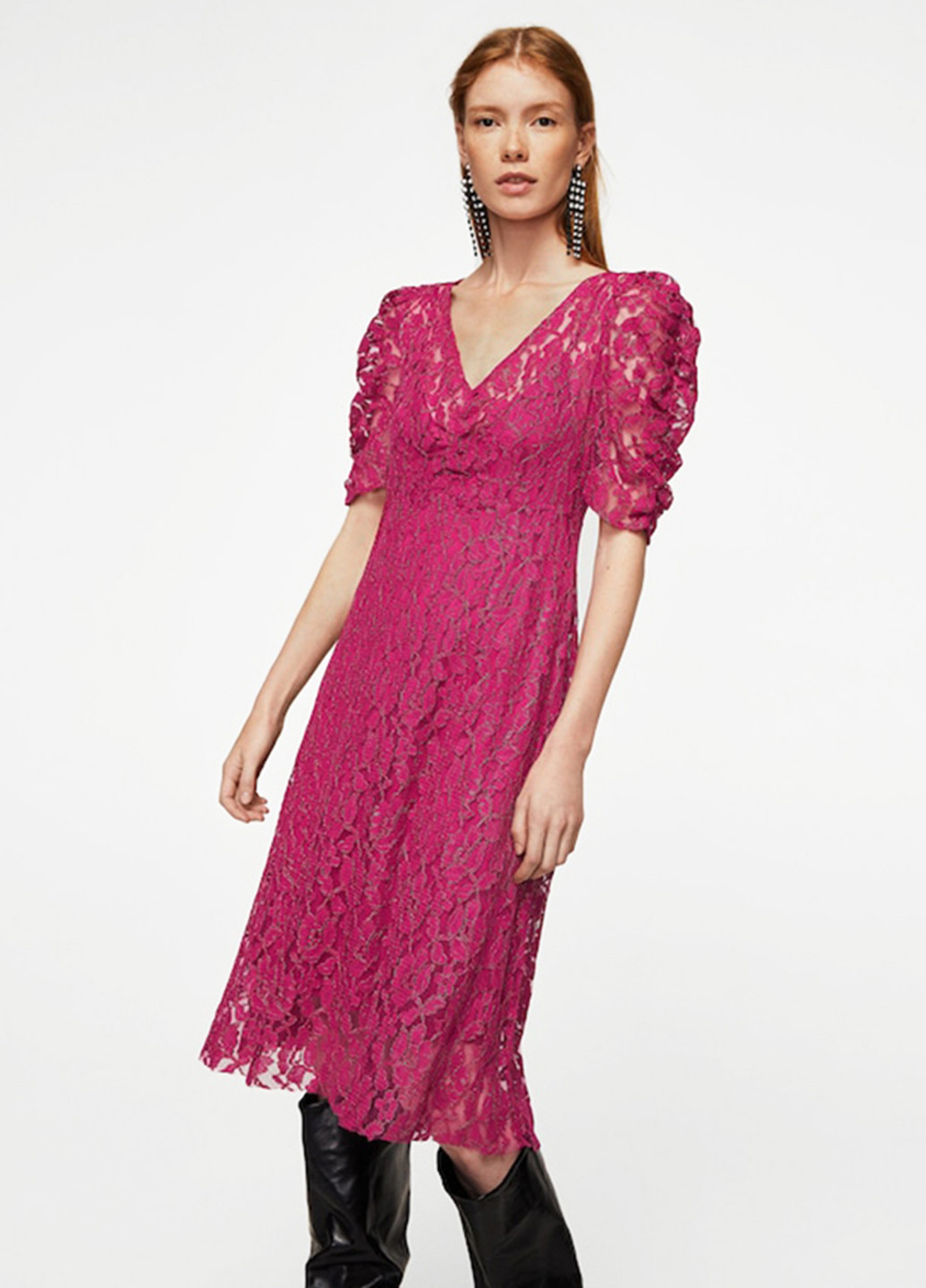 Рожева кежуал сукня в стилі армпір Mango однотонна