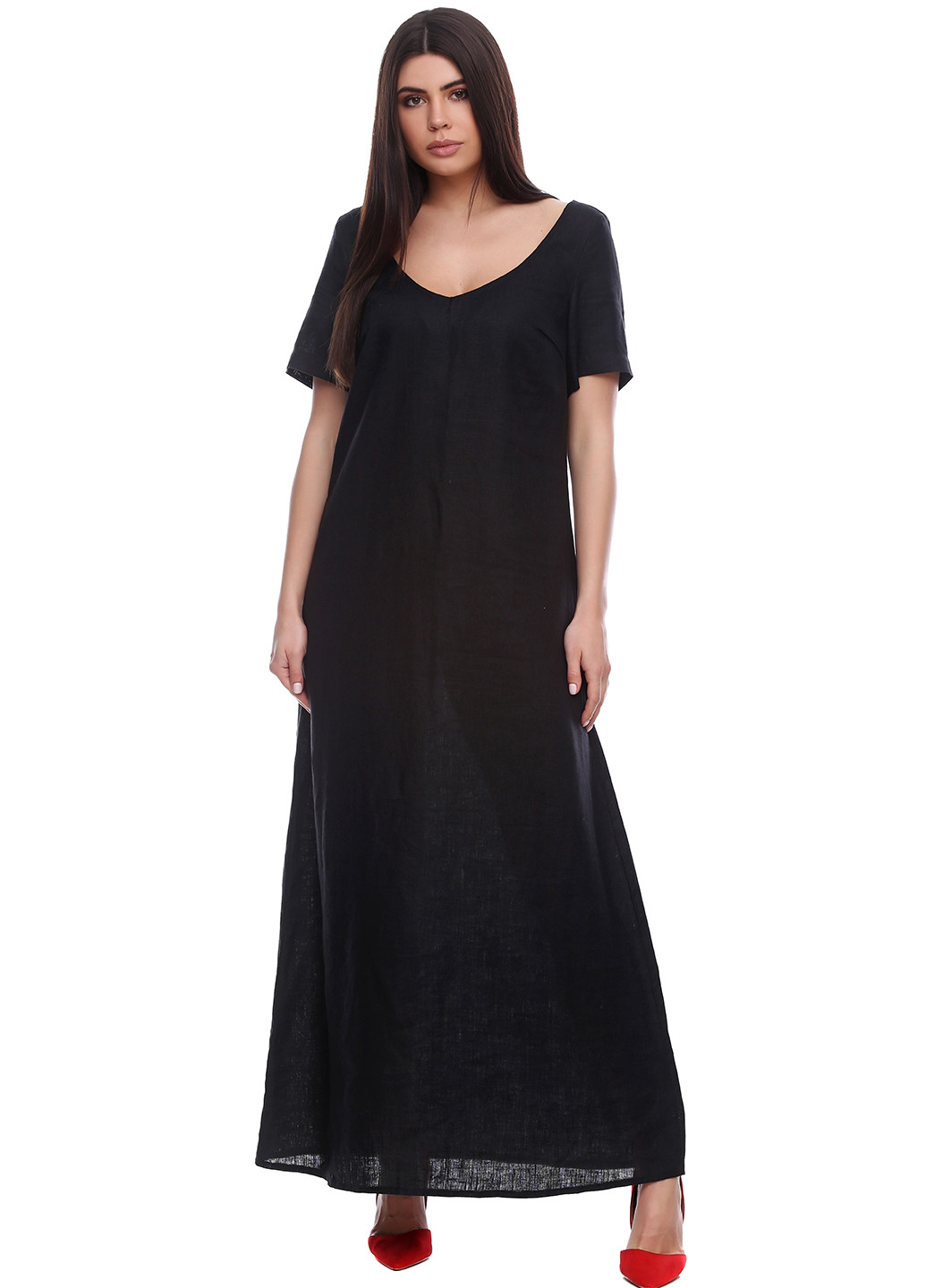 Черное кэжуал платье а-силуэт AURA однотонное