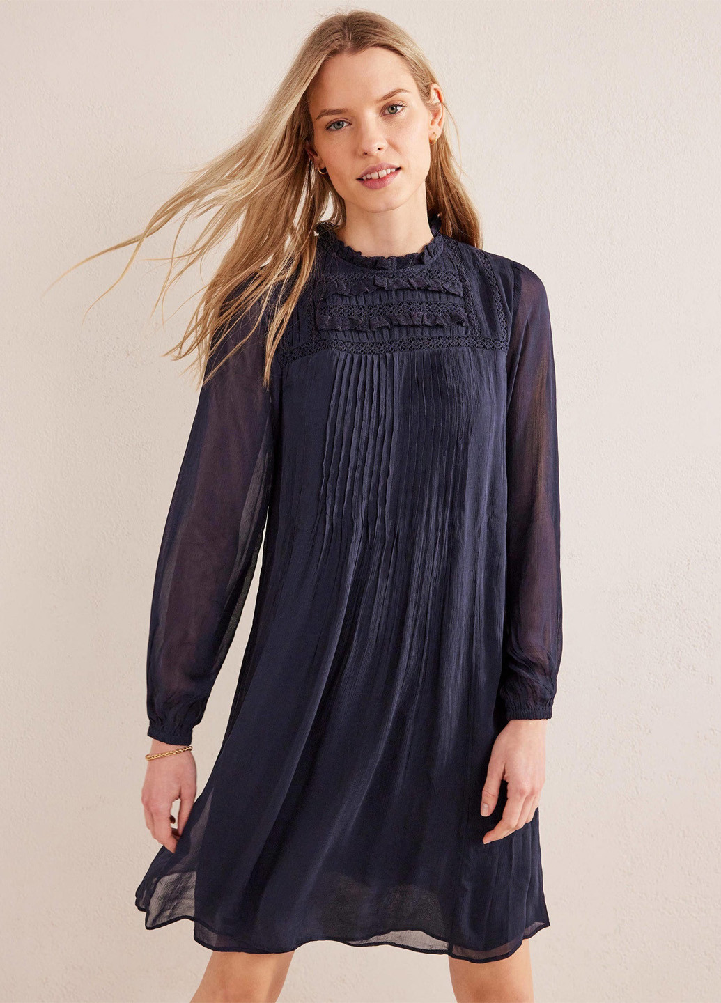 Темно-синее коктейльное, кэжуал платье а-силуэт Boden однотонное