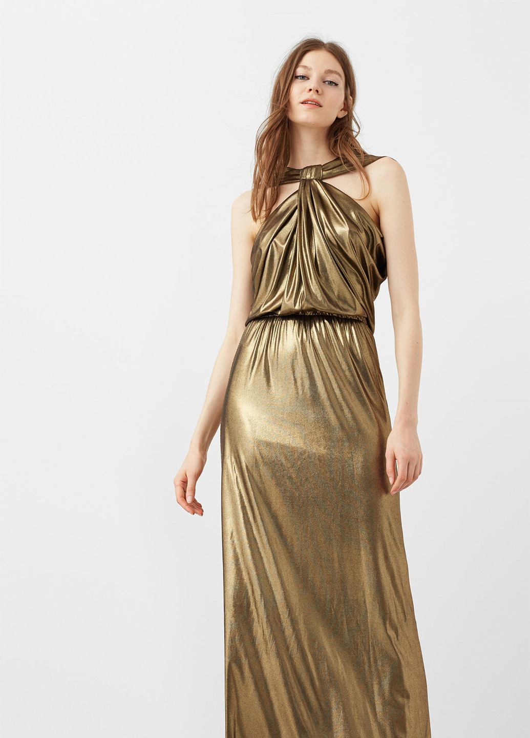 Золотистий вечірня сукня Mango однотонна