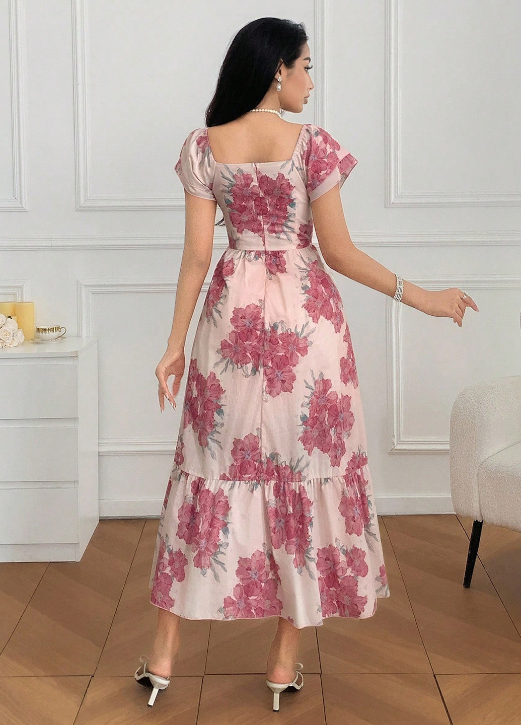 Персикова кежуал сукня а-силует SHEIN з квітковим принтом