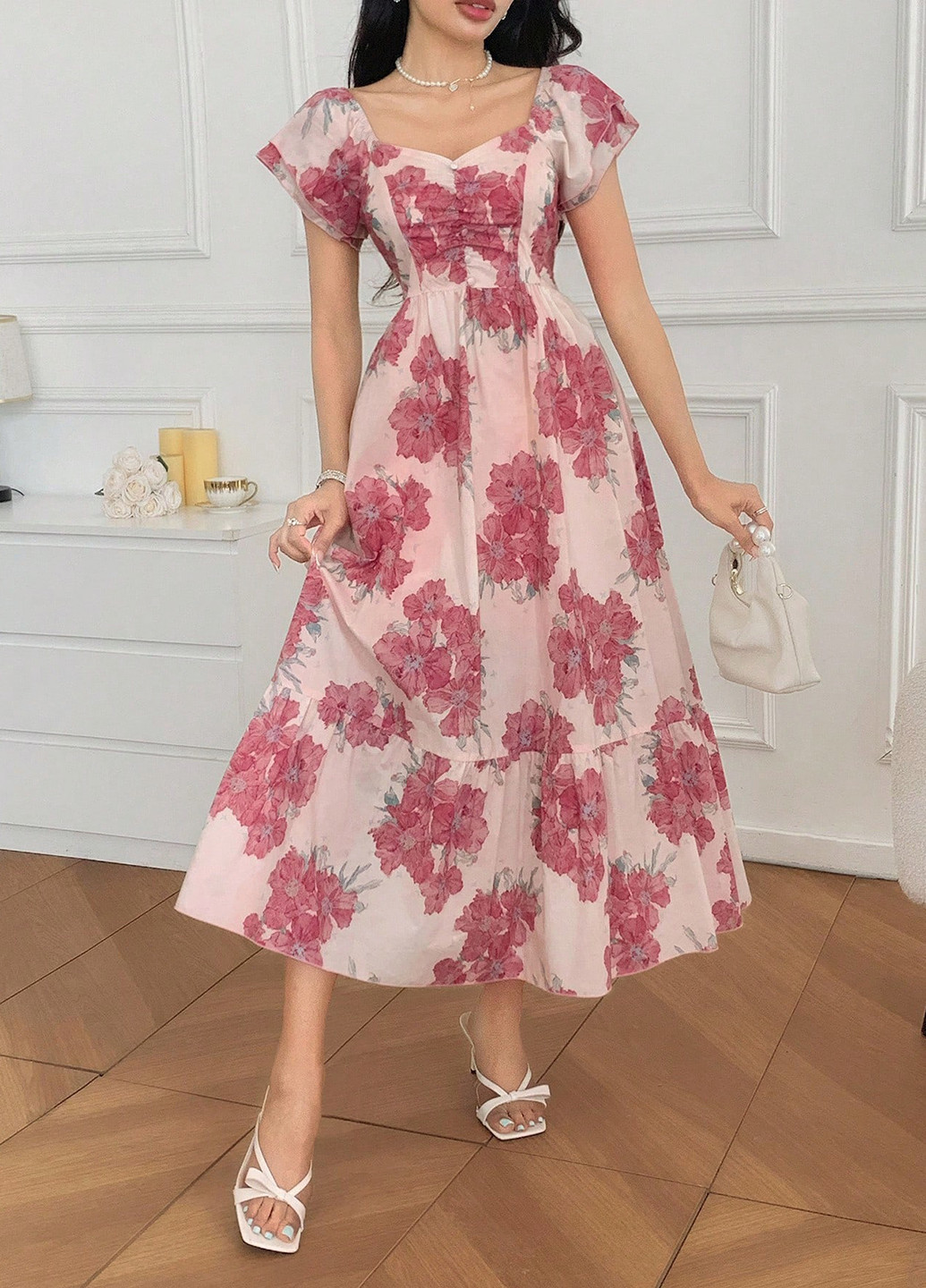 Персикова кежуал сукня а-силует SHEIN з квітковим принтом