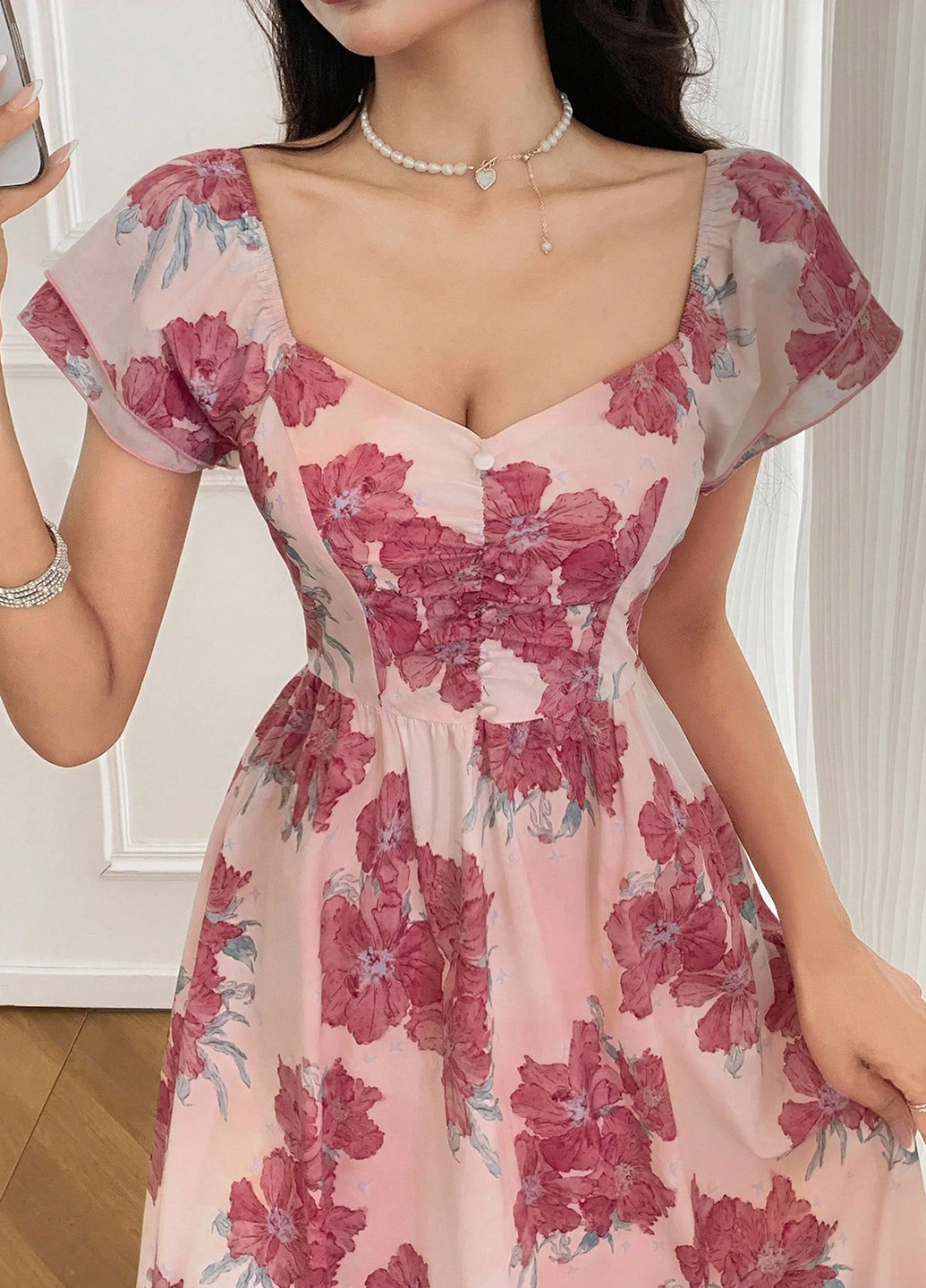 Персикова кежуал сукня а-силует SHEIN з квітковим принтом