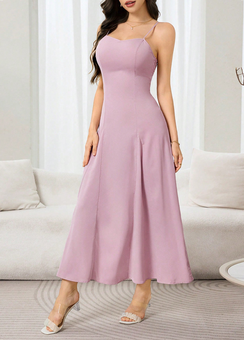 Блідо-рожевий демісезонний комплект (сукня, накидка) SHEIN