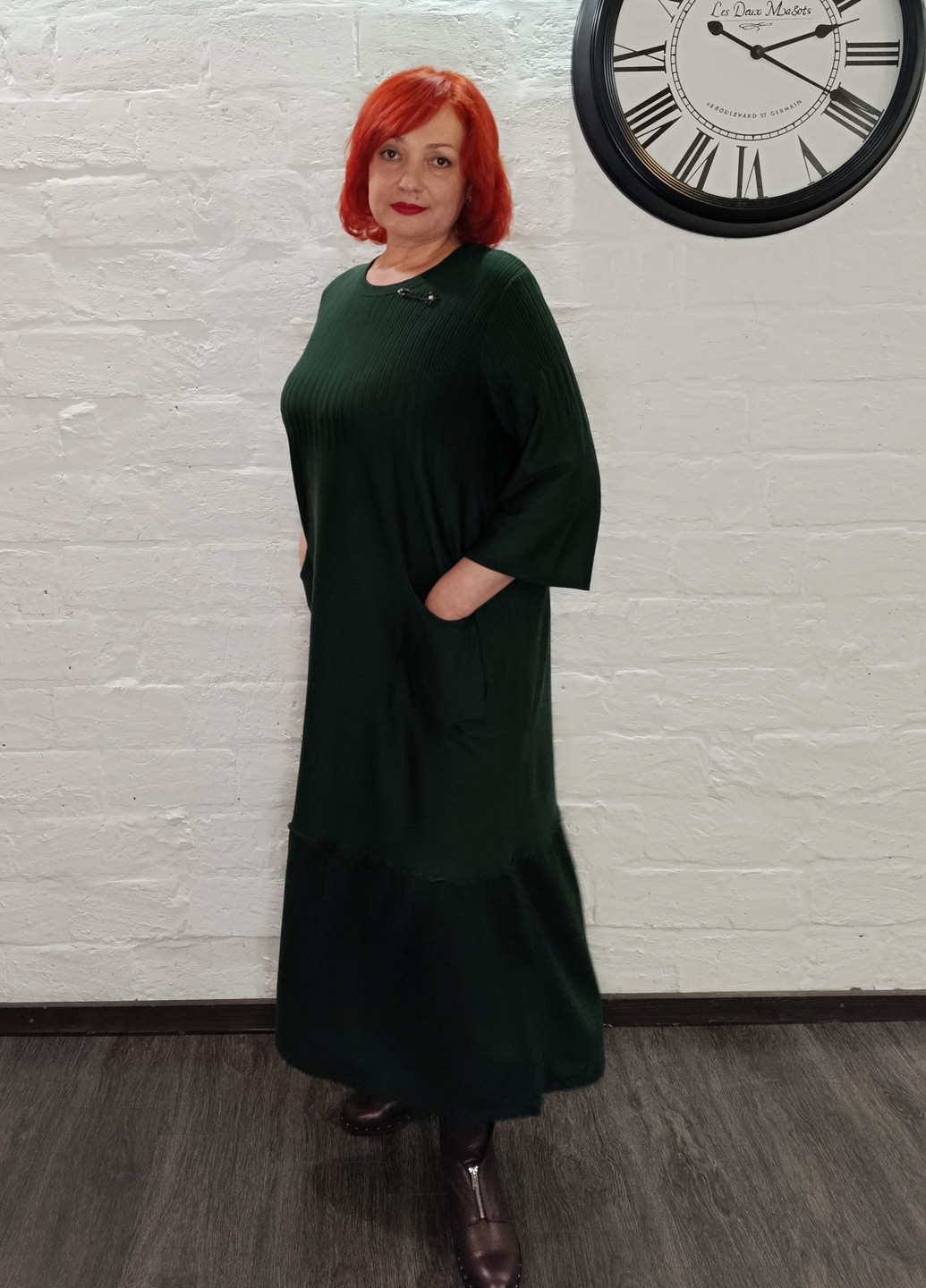 Темно-зеленое кэжуал платье а-силуэт Darkwin однотонное