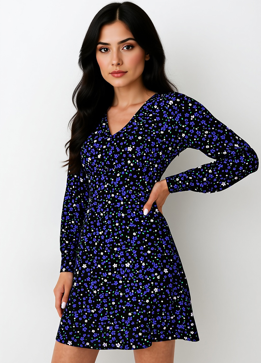 Чорна кежуал сукня кльош Mohito з квітковим принтом