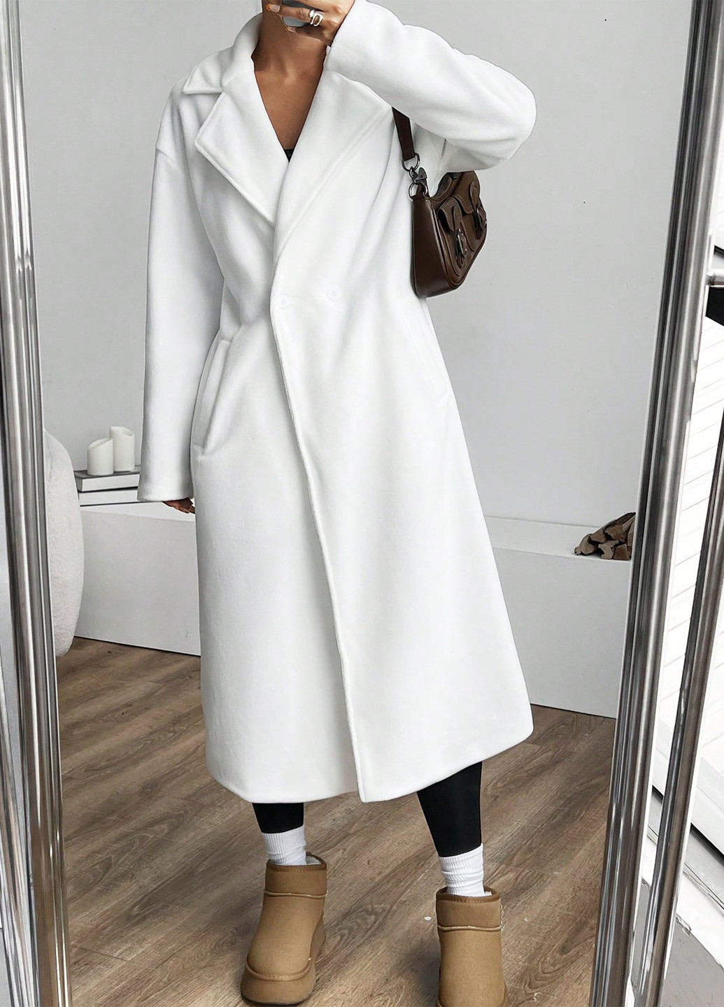 Білий зимнє Пальто двобортне SHEIN