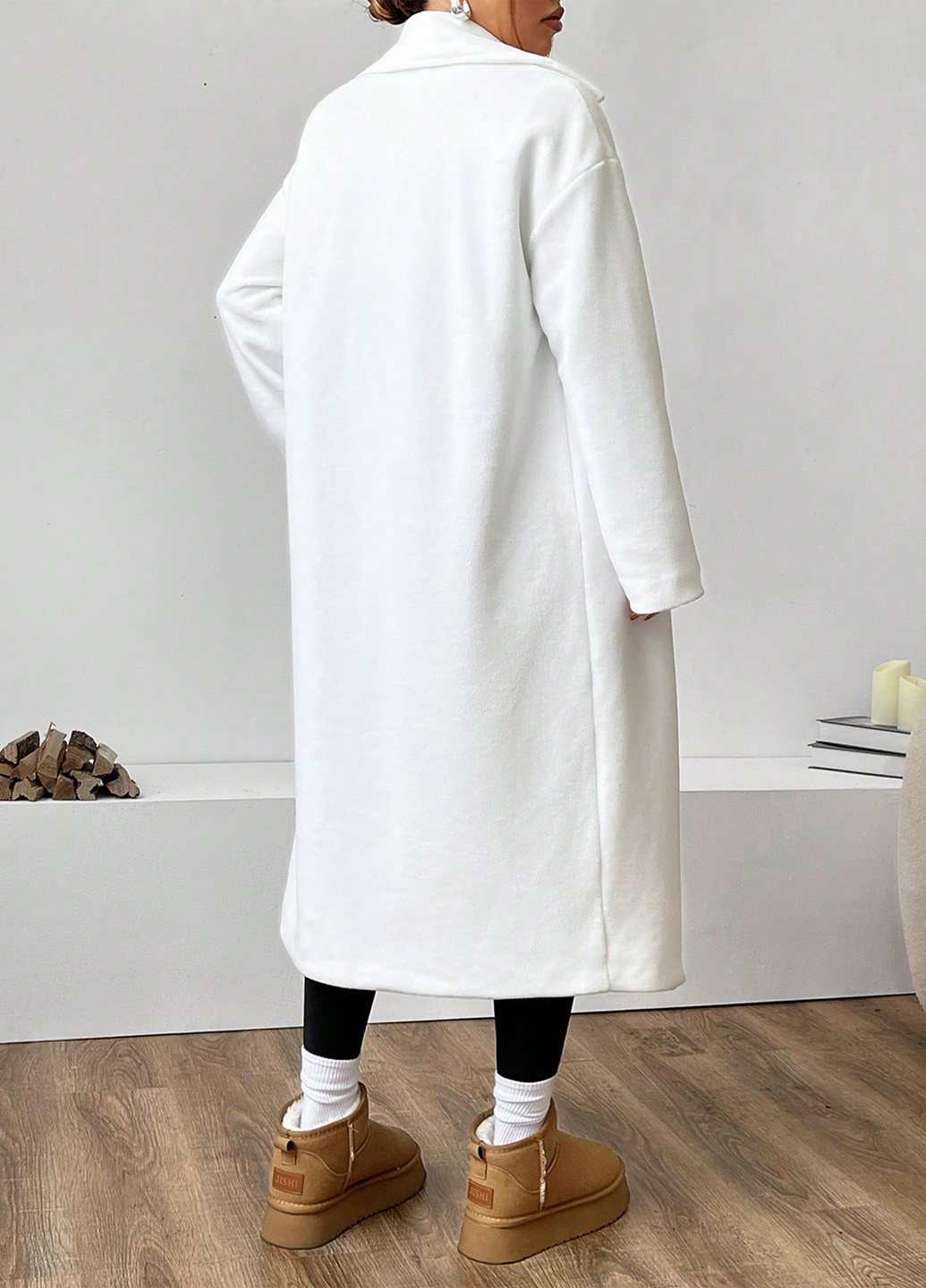 Білий зимнє Пальто двобортне SHEIN