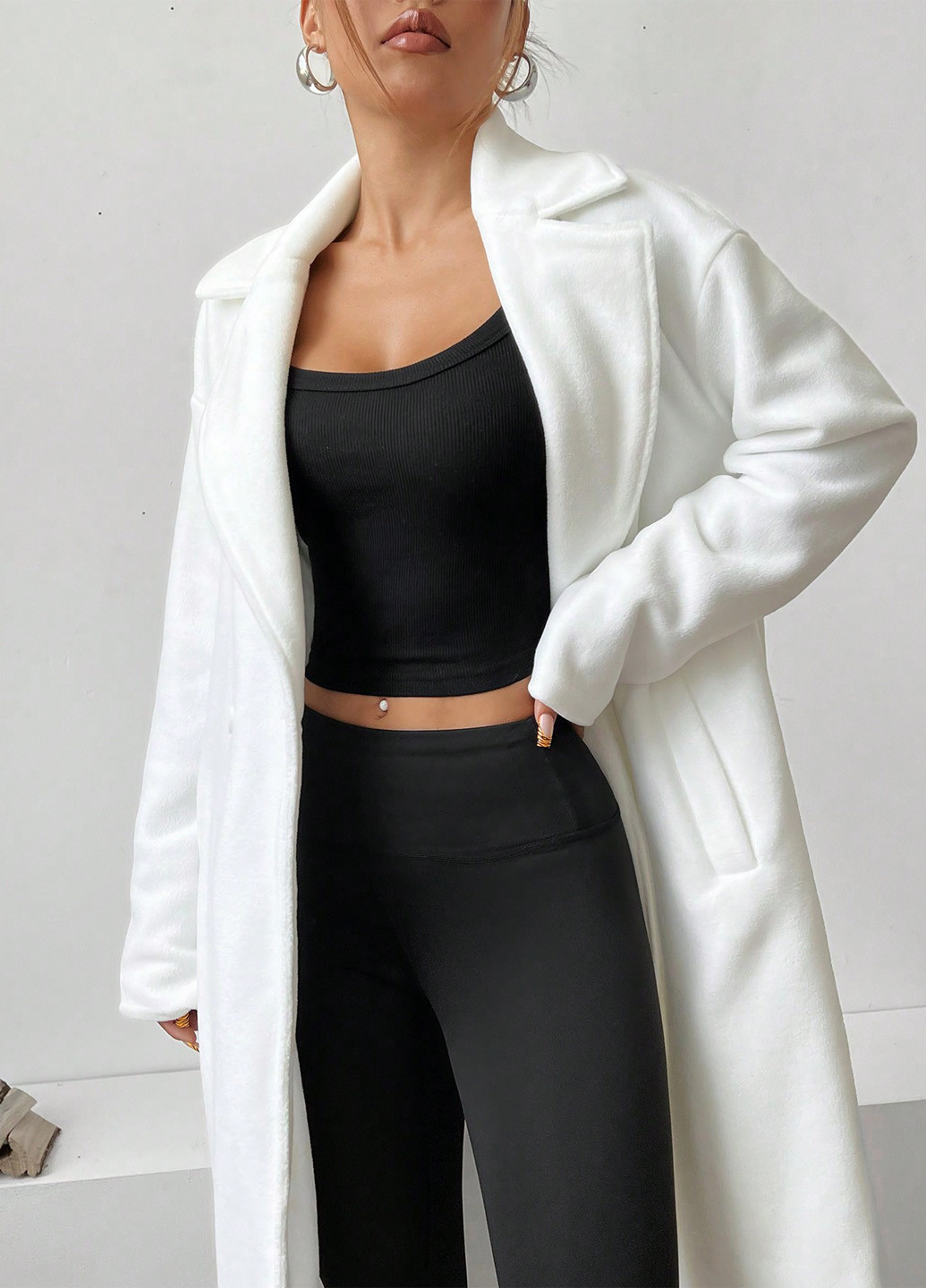 Білий зимнє Пальто двобортне SHEIN