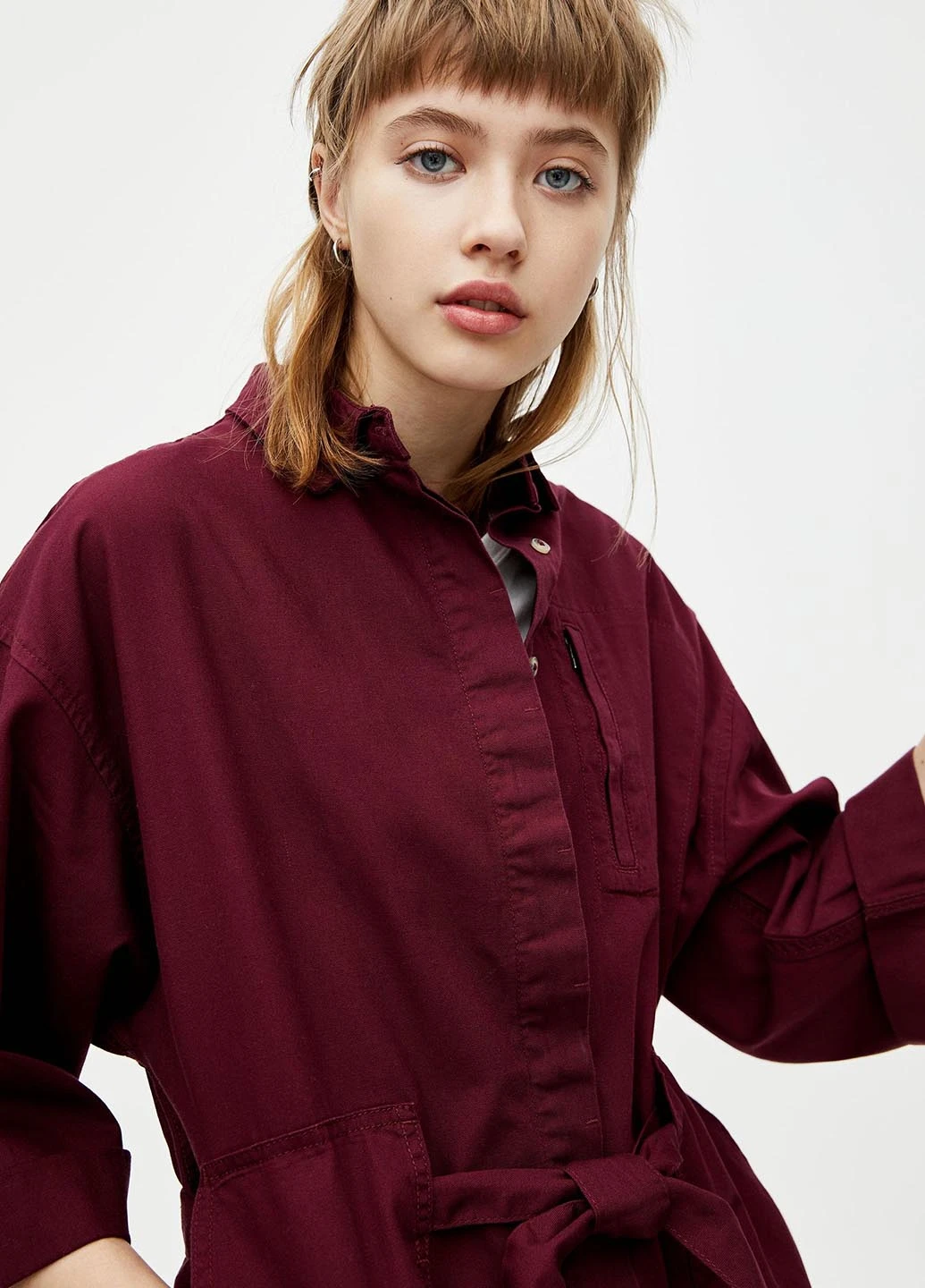 Комбинезон Pull & Bear комбинезон-брюки однотонный бордовый кэжуал хлопок