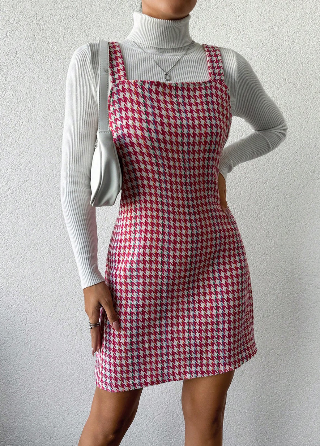 Темно-рожева кежуал сукня SHEIN з візерунком "гусяча лапка"