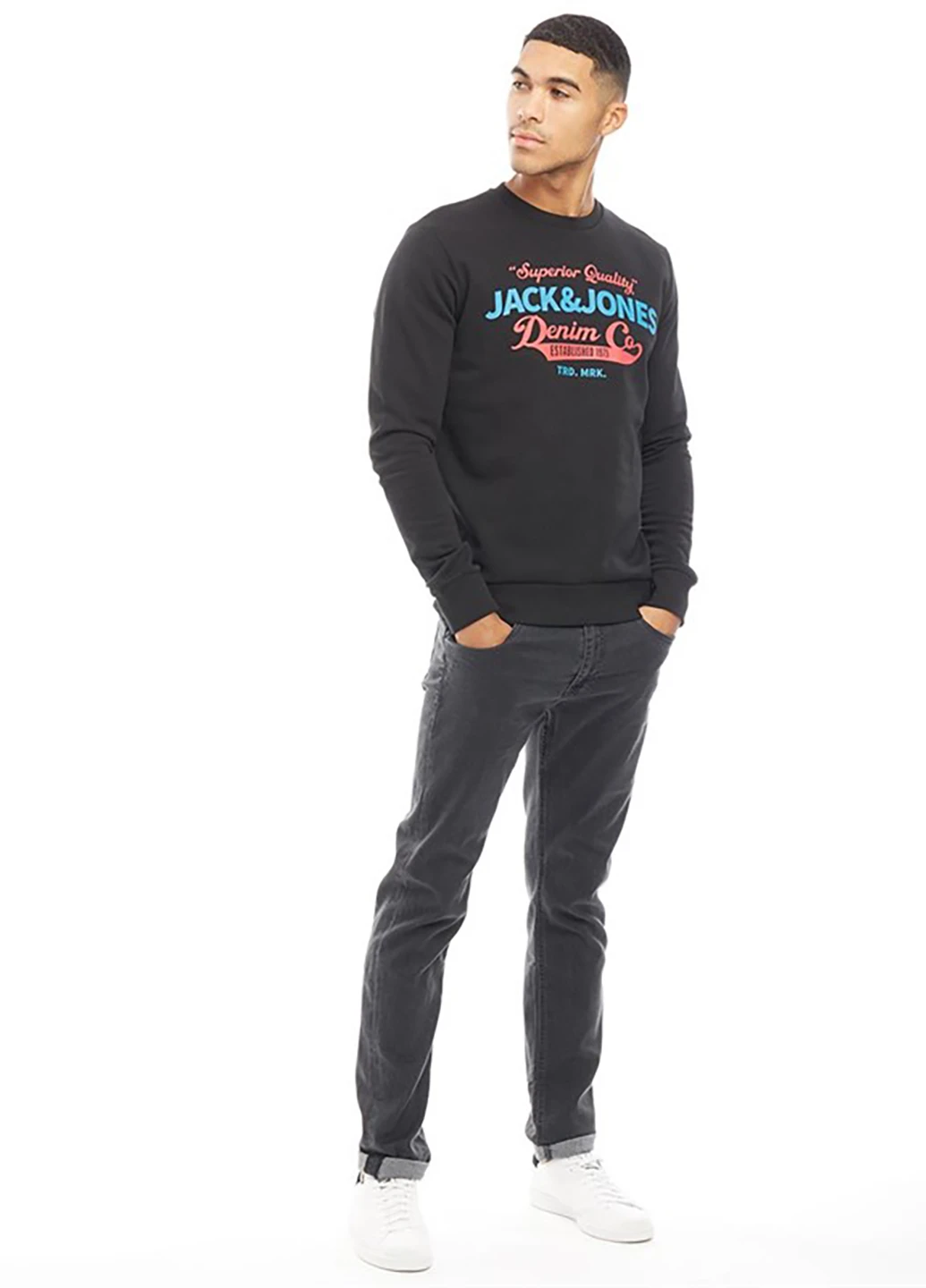 Черный свитшот Jack & Jones логотип (151405093)