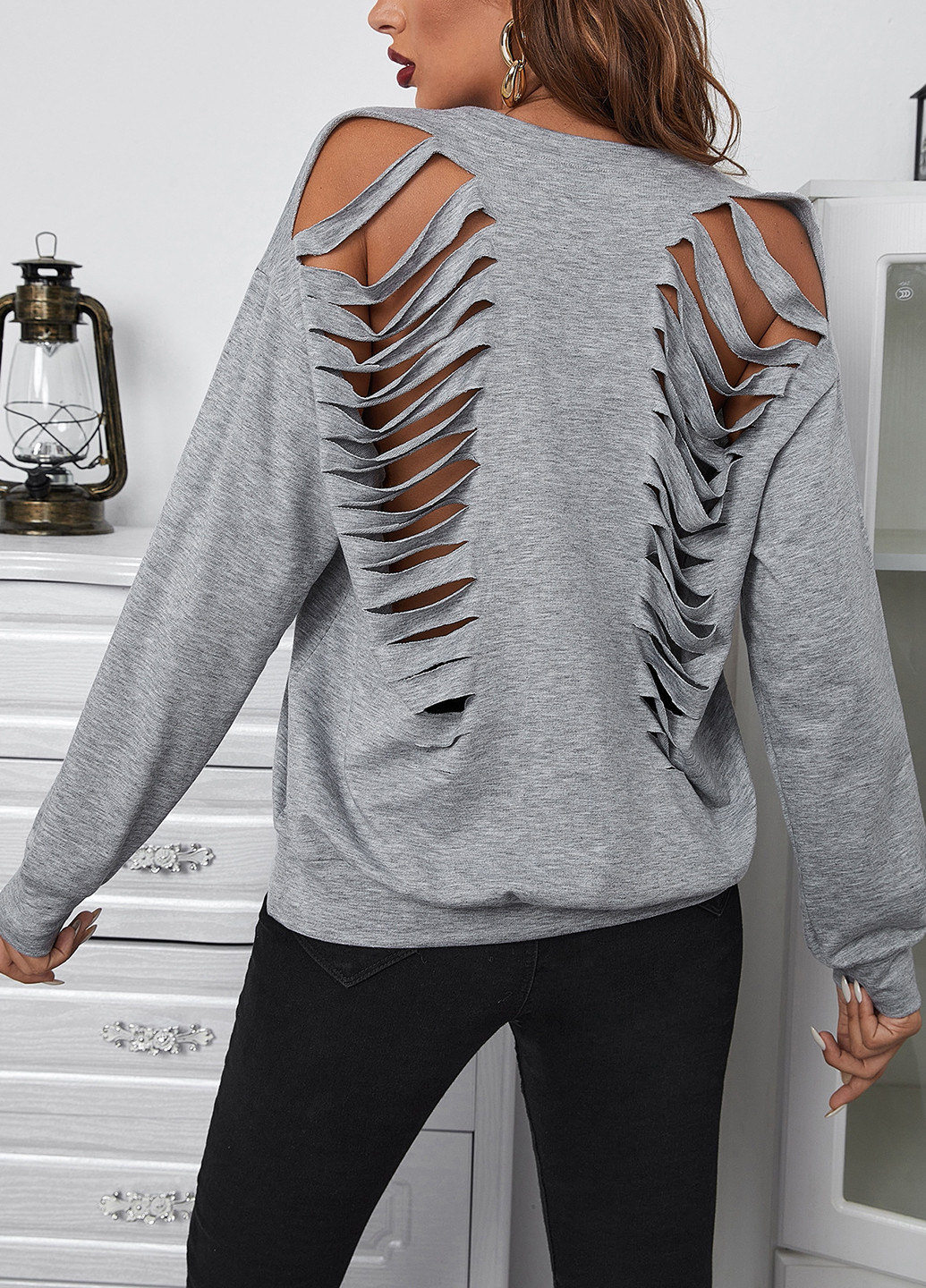 Сірий світшот SHEIN меланж без декору (332811029)