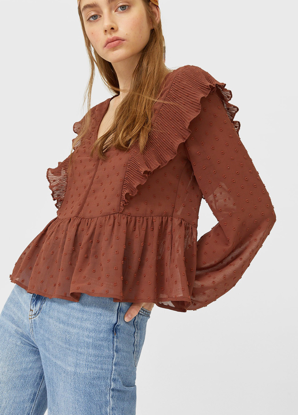 Коричневая блуза Stradivarius