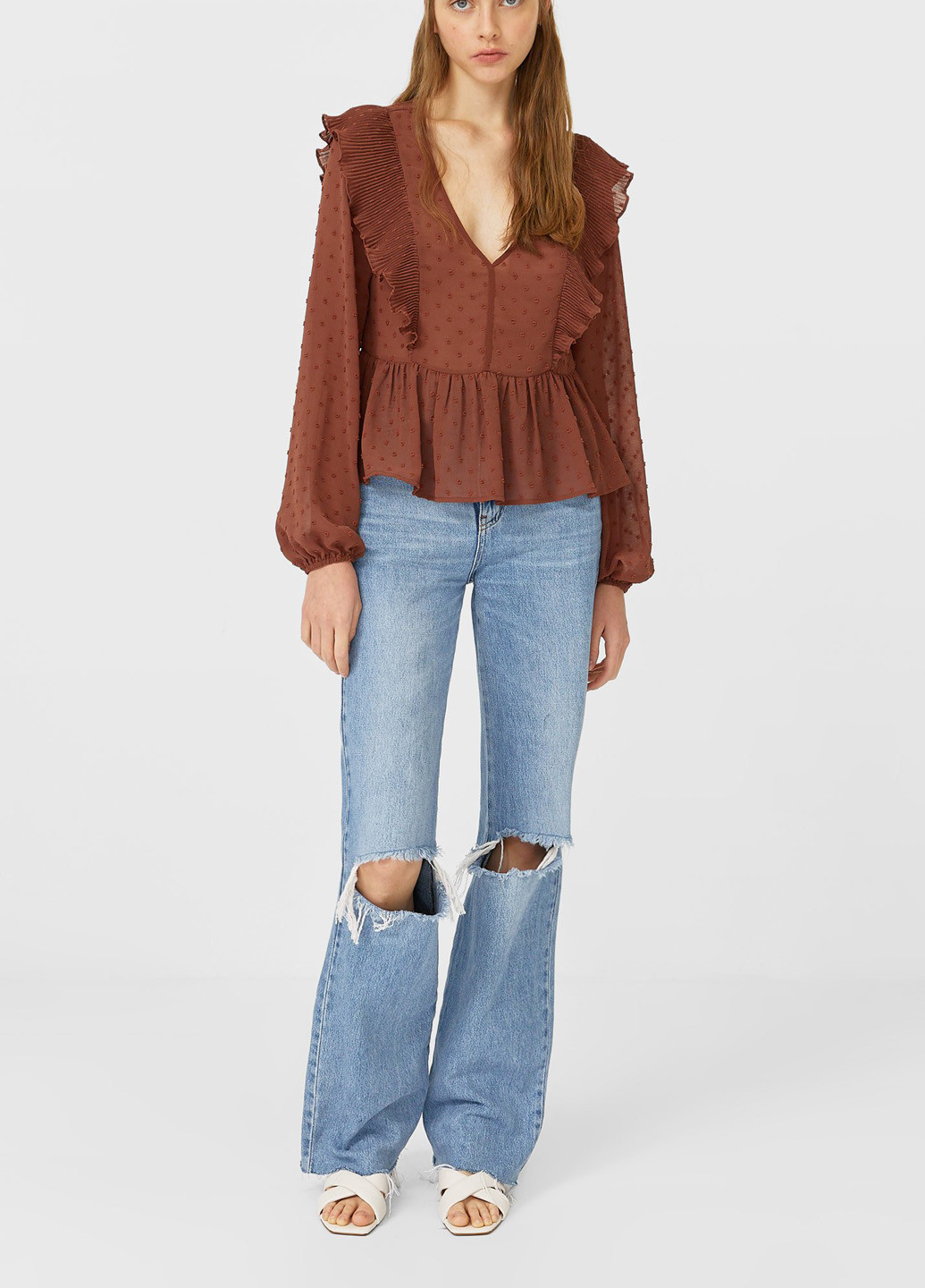 Коричневая блуза Stradivarius