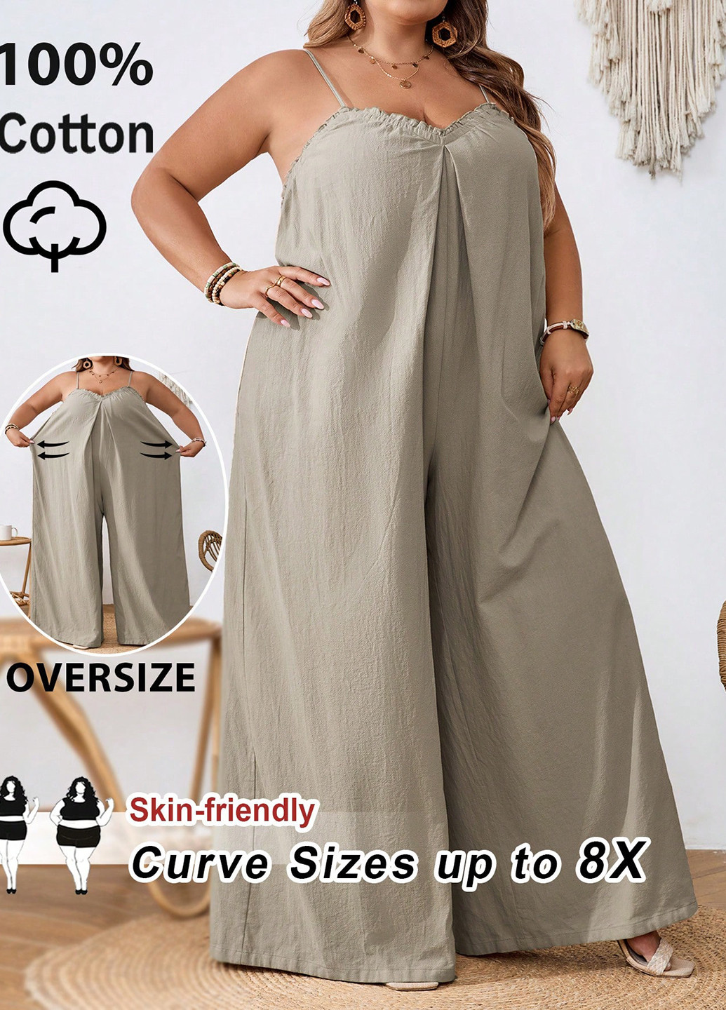 Комбінезон SHEIN комбінезон-брюки однотонний кремовий кежуал бавовна