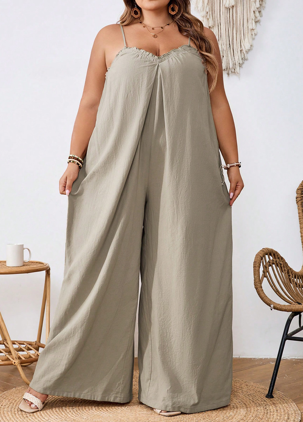 Комбінезон SHEIN комбінезон-брюки однотонний кремовий кежуал бавовна