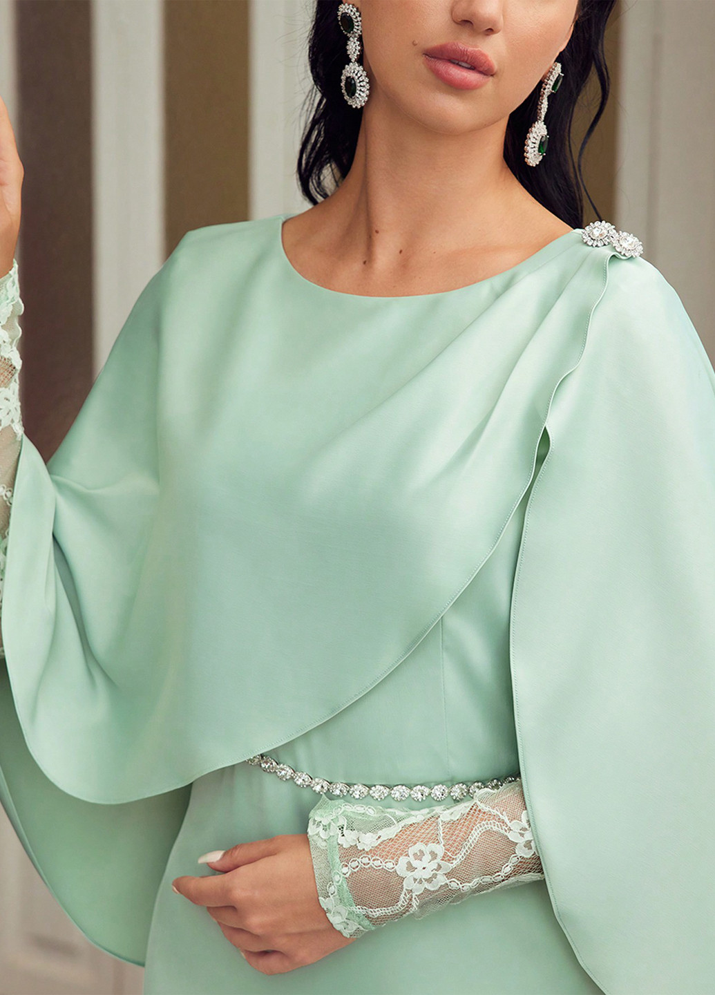 Мятное вечернее платье SHEIN однотонное